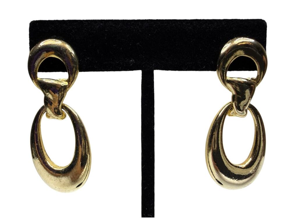 Vintage Chunky Gold Tone Oval Link Drop Dangle Fashion Earrings Statement 2"